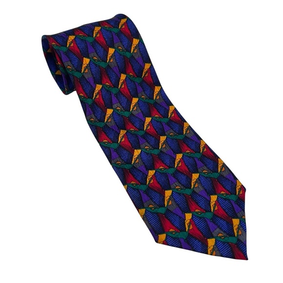 Christopher Reeve x Ted Danson 90s Silk Tie | Vintage USA | Abstract Print - Picture 1 of 5